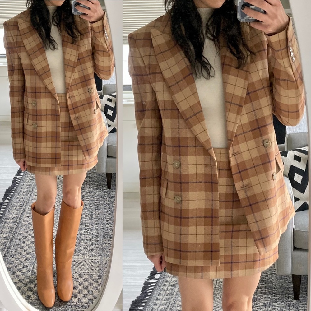 Margaux Blazer and Classic Mini Skirt Wilfred Aritzia Maxine Oxford Tan/Savil